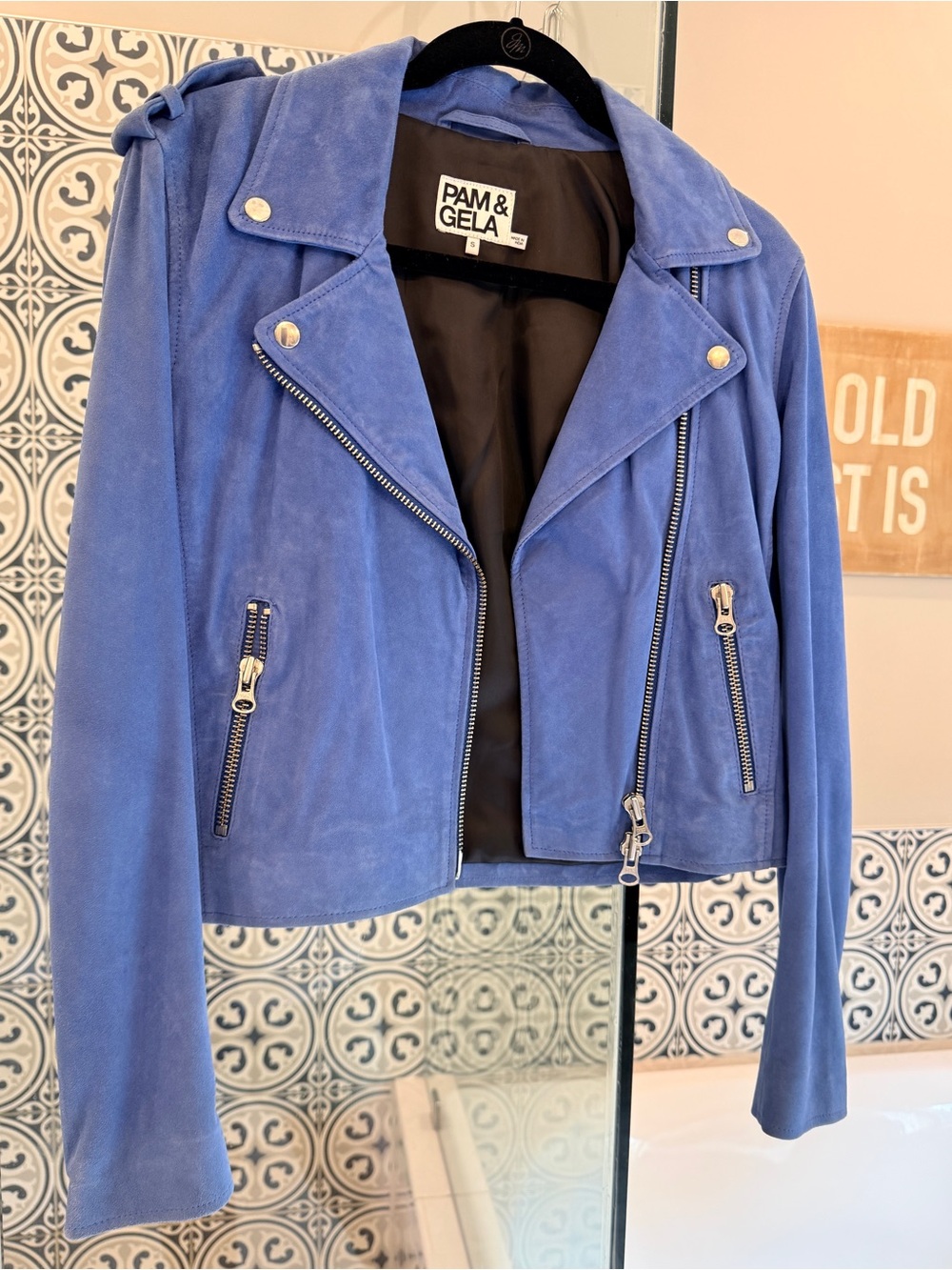 Pam & Gela Cobalt Suede Moto Jacket